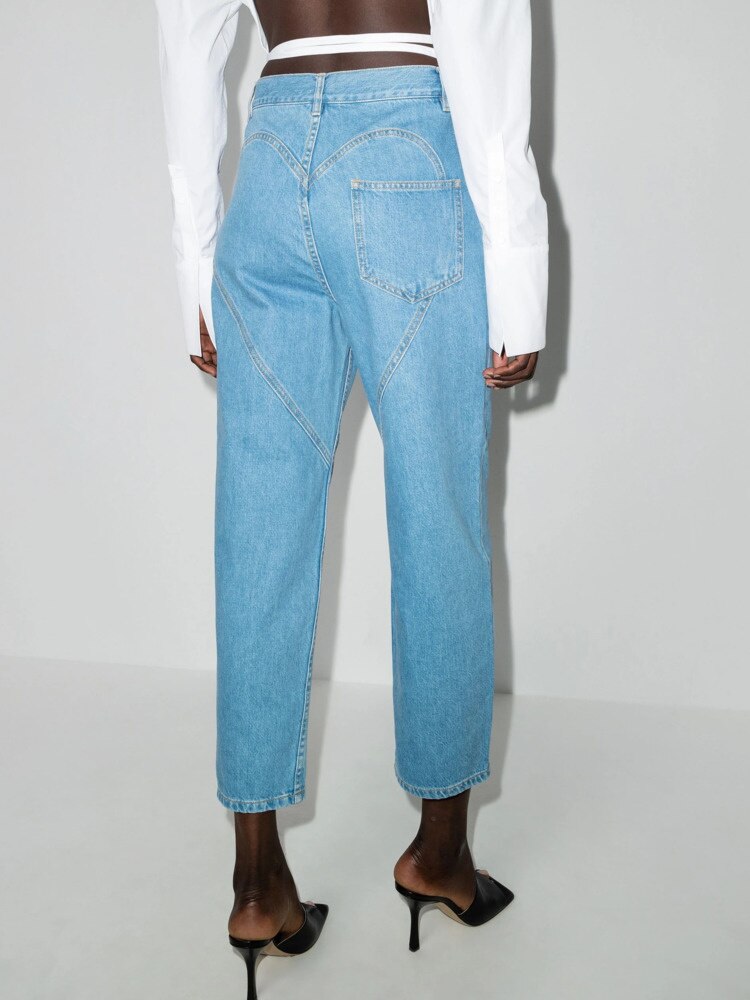 Hollow Out Jeans Heart Shaped Diamond Loose Straight High Street Style Ankle Length Women Pants