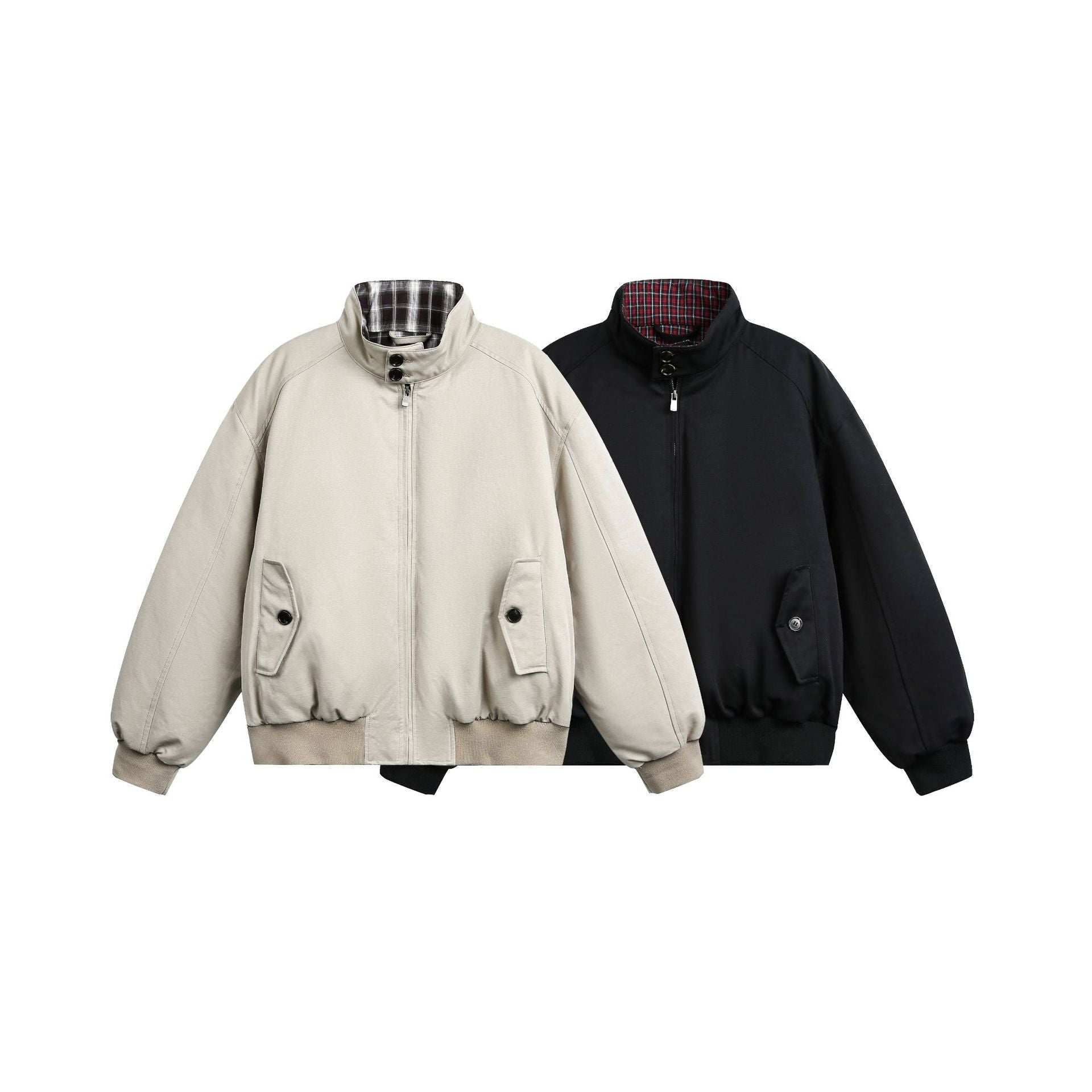 Stand-up Collar Plaid Lining Workwear Style White Duck Down Winter Coat