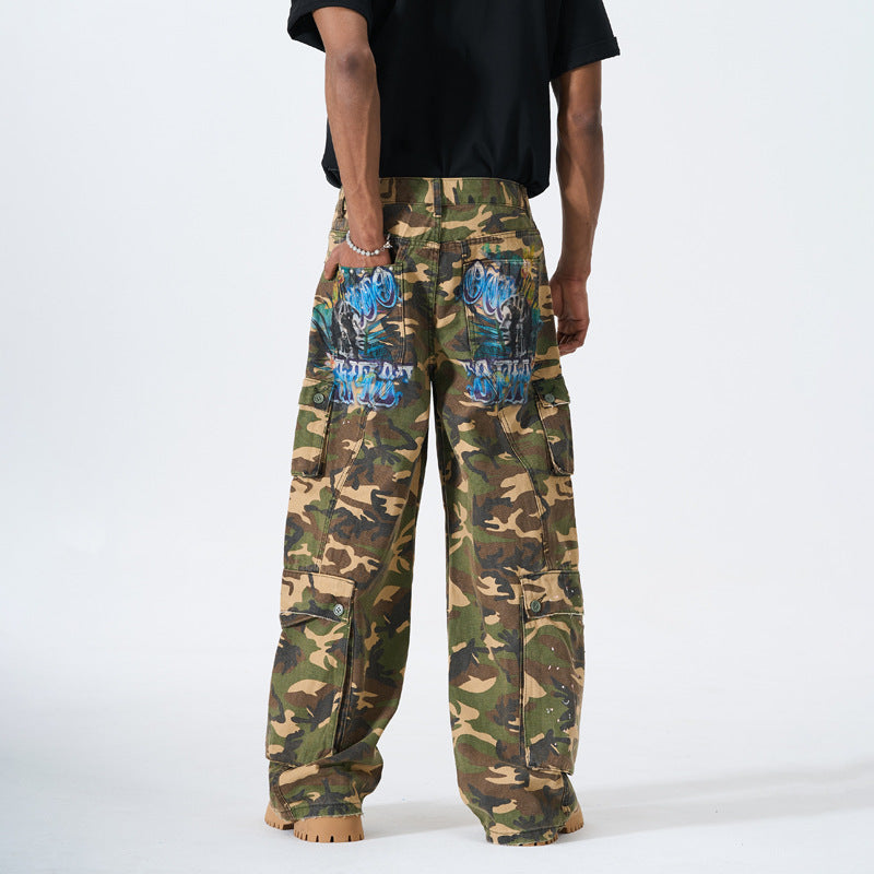 Style Camouflage Distressed Denim Pants