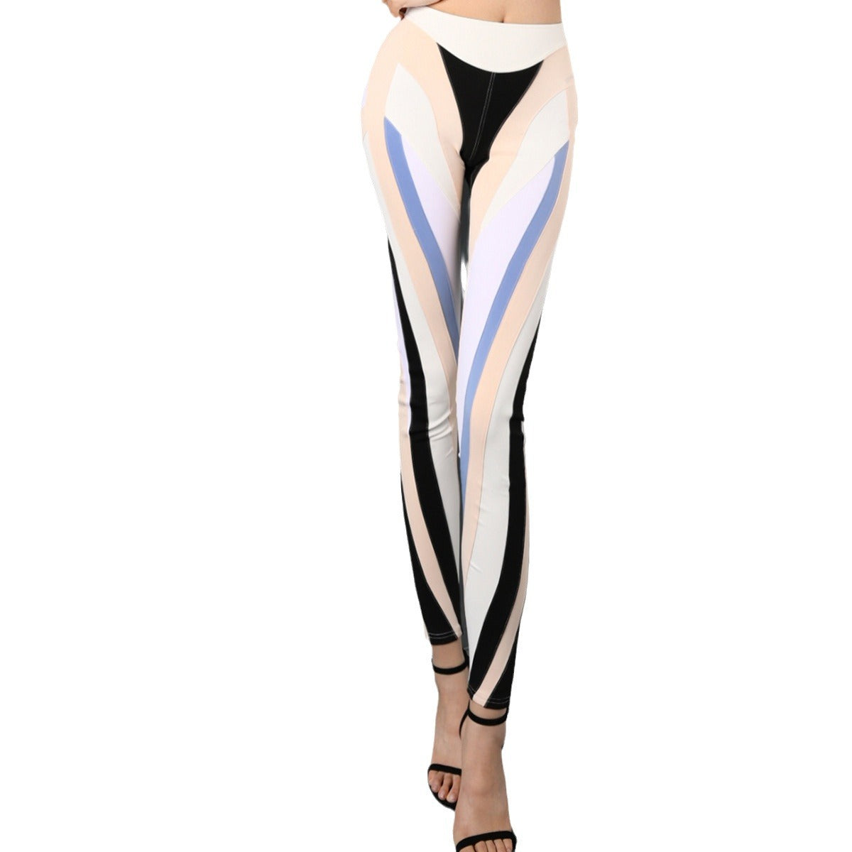 High waisted elastic splicing design, elastic waistband leggings, high-end women's clothing, light luxury, niche