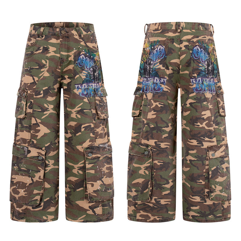 Style Camouflage Distressed Denim Pants