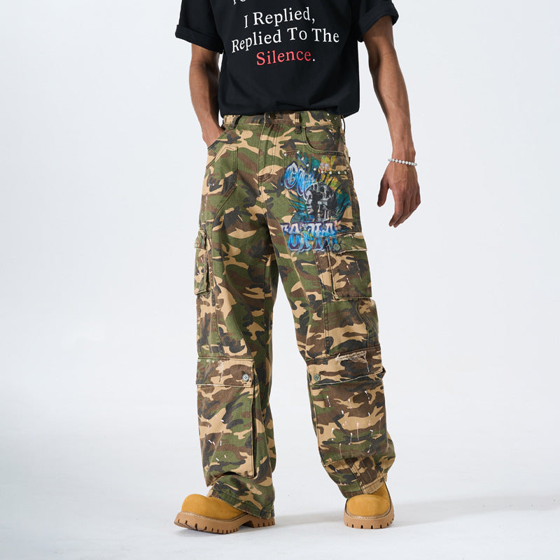 Style Camouflage Distressed Denim Pants