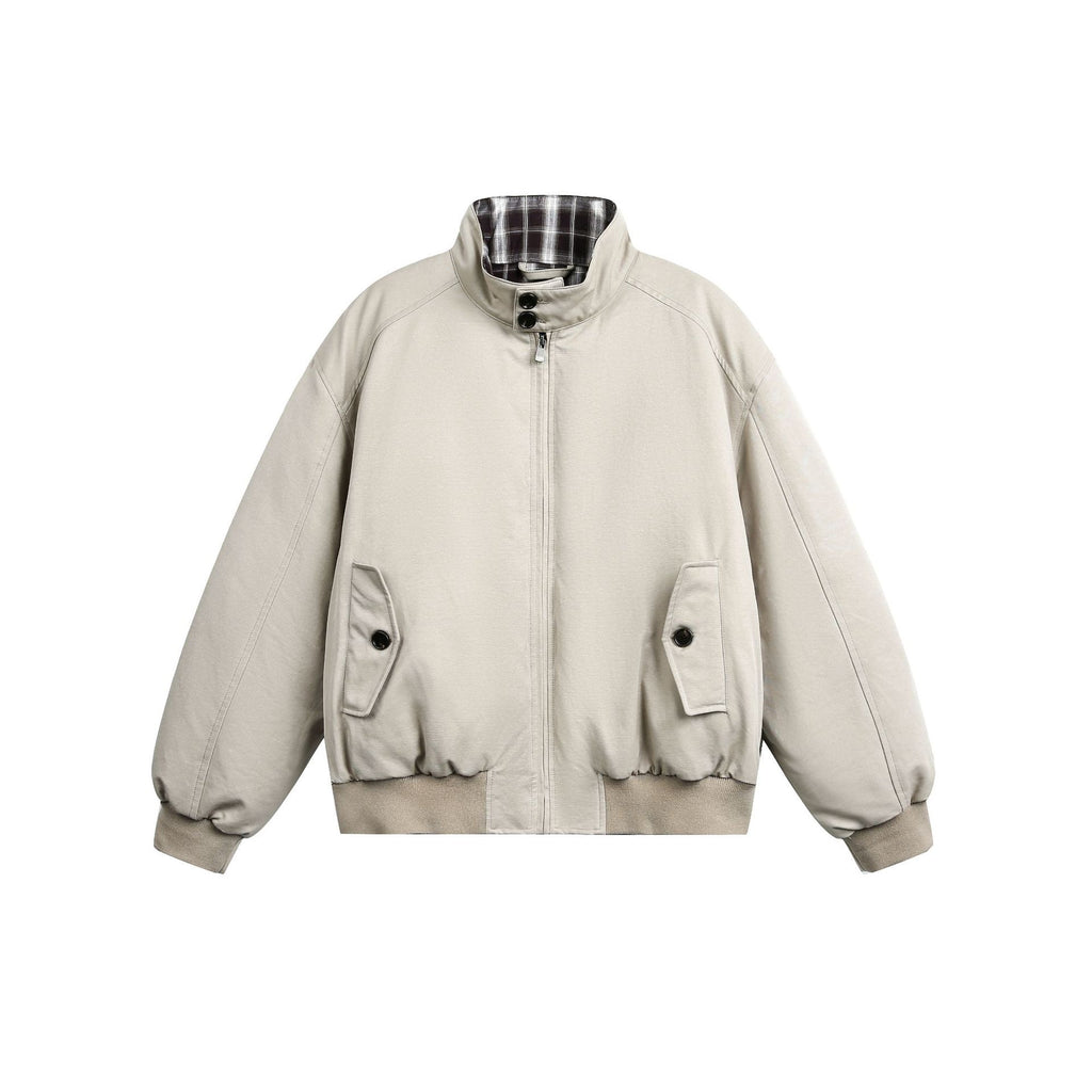 Stand-up Collar Plaid Lining Workwear Style White Duck Down Winter Coat