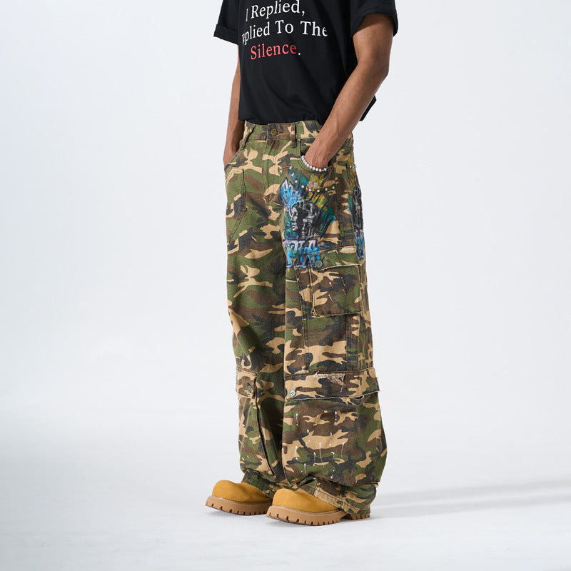 Style Camouflage Distressed Denim Pants